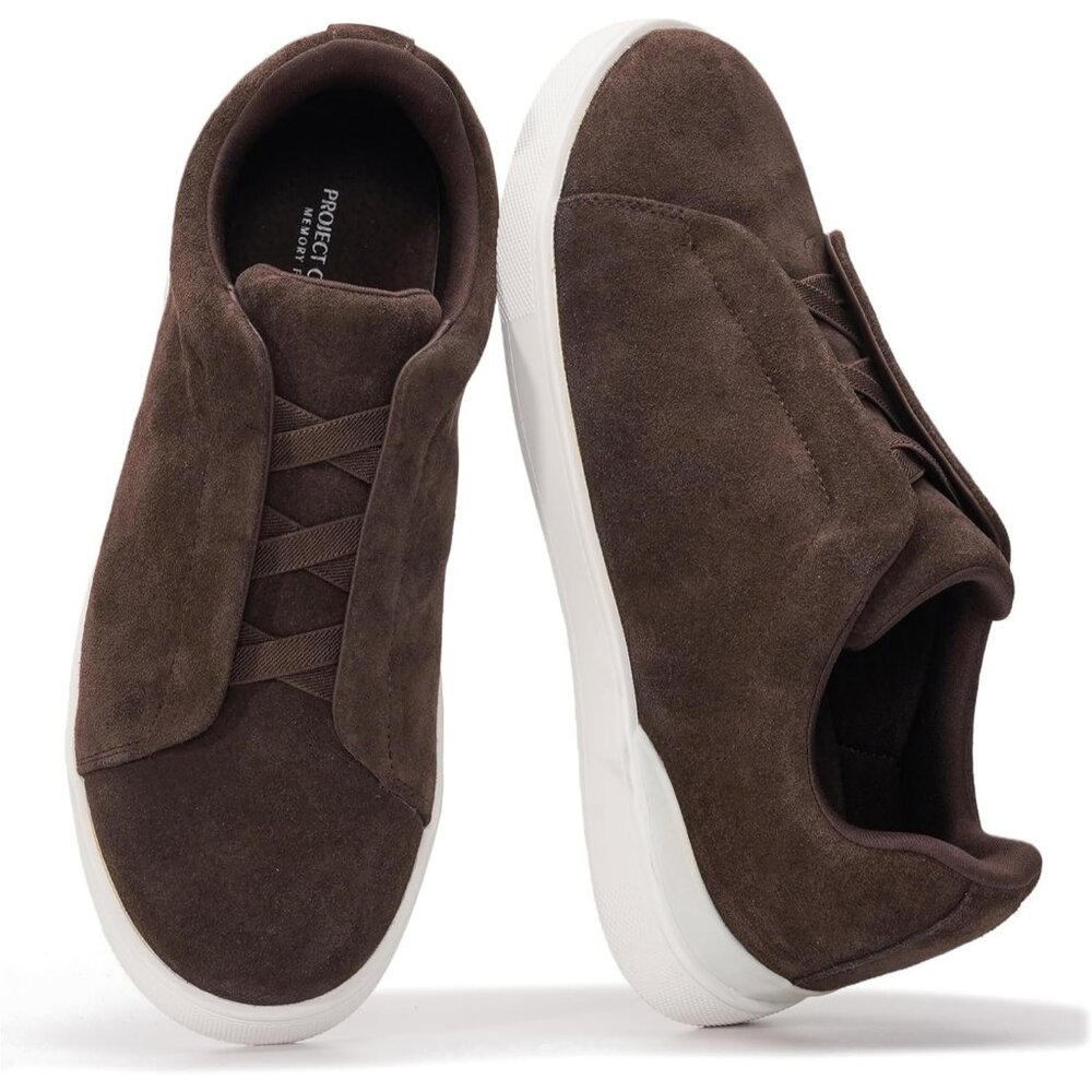 ⚡ Men Chocolate Brown Genuine Suede Faux Leather Memory Foam Insole Sneaker